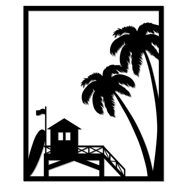 Tableau California décoration murale en bois | Sapin noir | Palmier | Surf | Déco montagne | Déco plage
