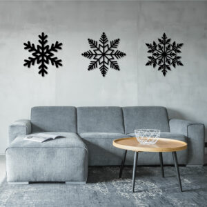 Tableau flocon Dendrite | Tableau en bois | Sapin Noir flocon de neige décoration murale hiver montagne alpes