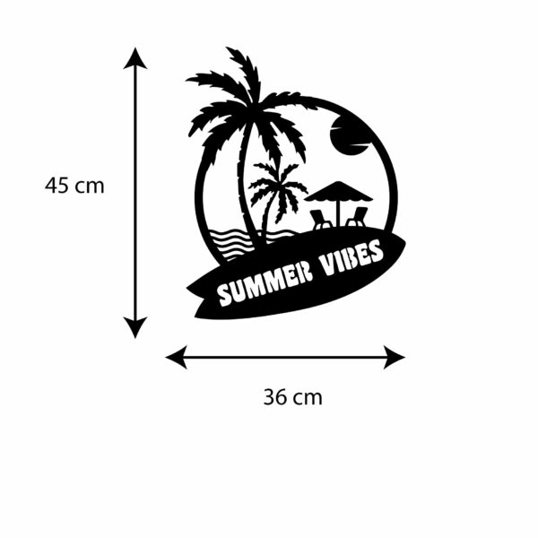 Tableau Summer Vibes | tableau en bois | Sapin Noir | déco plage | palmier | coucher de soleil | surf