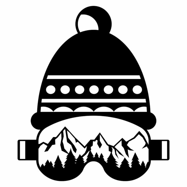 Tableau Beanie | Tableau en bois | sapin noir | Tableau Ski | Montagne | Masque de ski