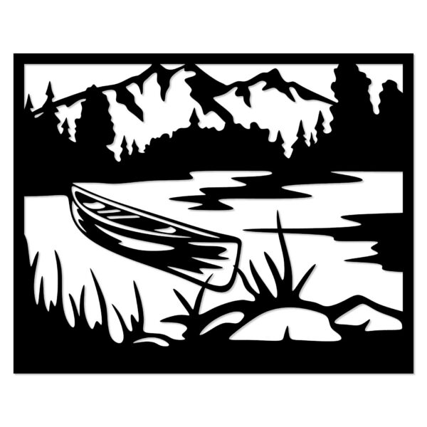 tableau barque lac annecy montagne décoration murale tableau métal noir décoration moderne ski lac aix les bains bord du lac sapin noir alpes montagnes tableau ski design