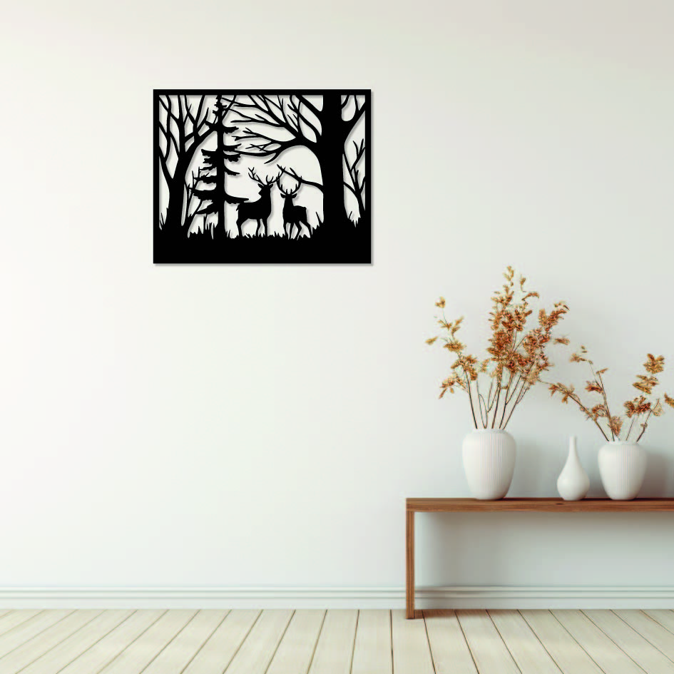 tableau en bois | tableau noir | décoration murale | nature | normal day | tableau ski | sapin noir | famille de cerf |montagne