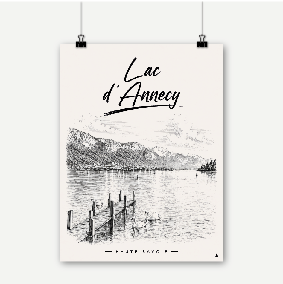 Annecy lac savoie montagne sapin noir decoration murale poster
