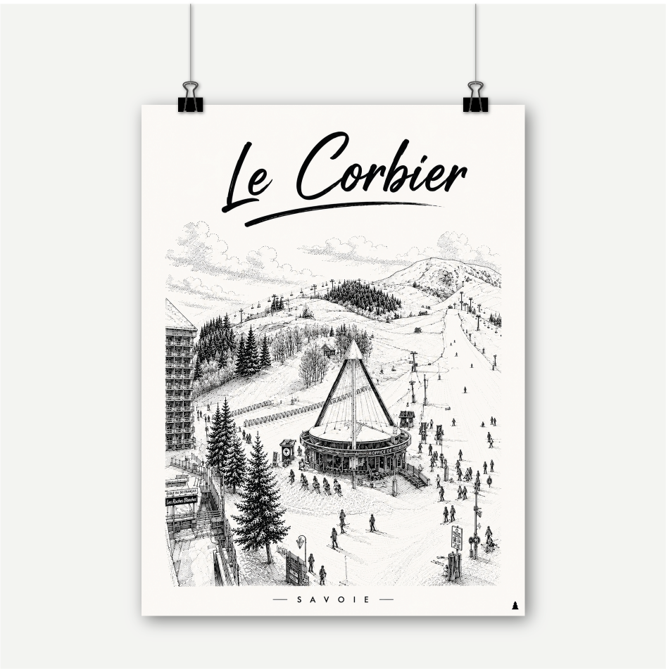 Affiche Le Corbier | Sapin Noir | déco montagne | savoie | alpes | décoration murale ski