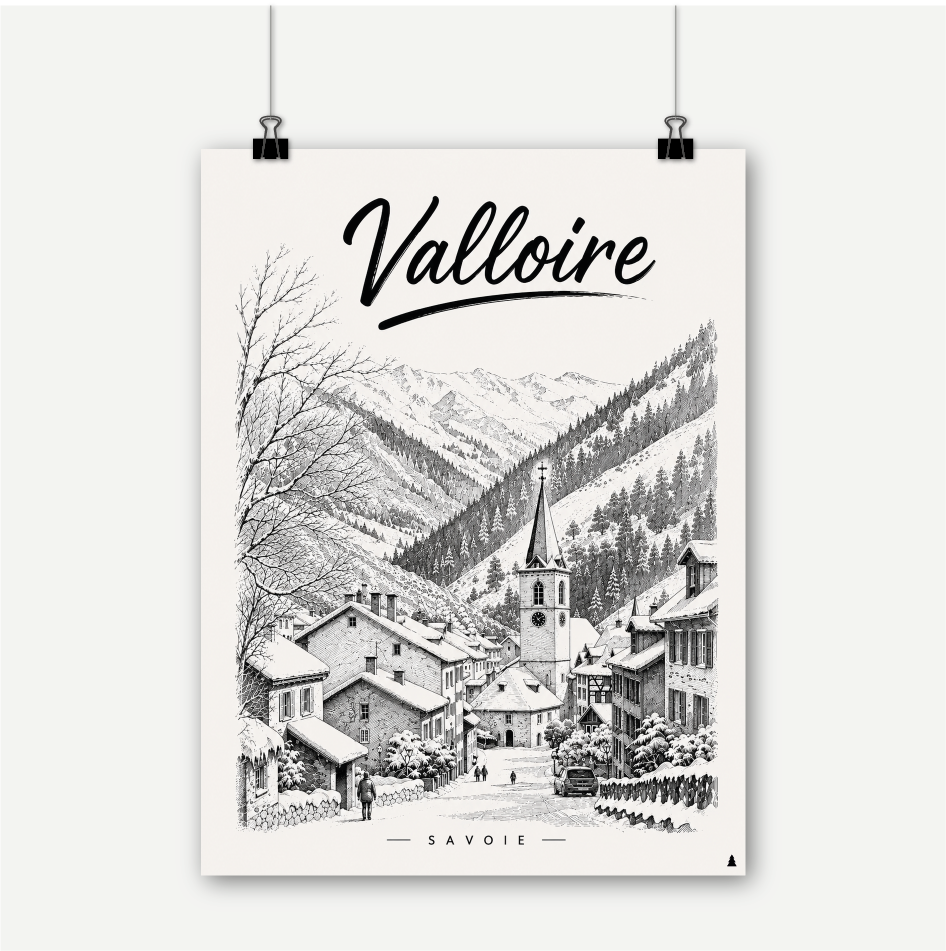 Affiche Valloire decoration montagne ski maurienne savoie alpes